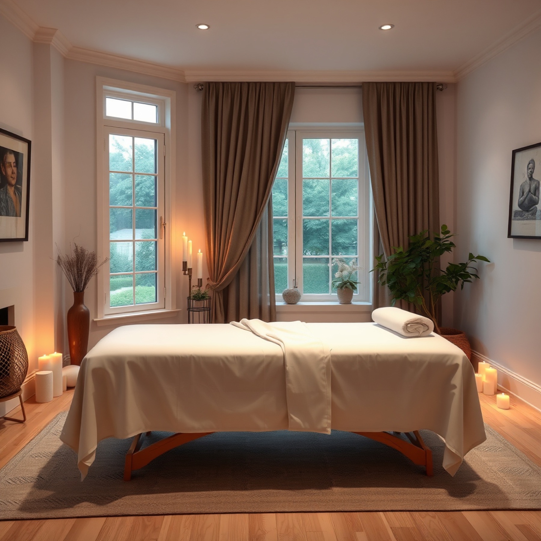 A candlelit room set up for massage